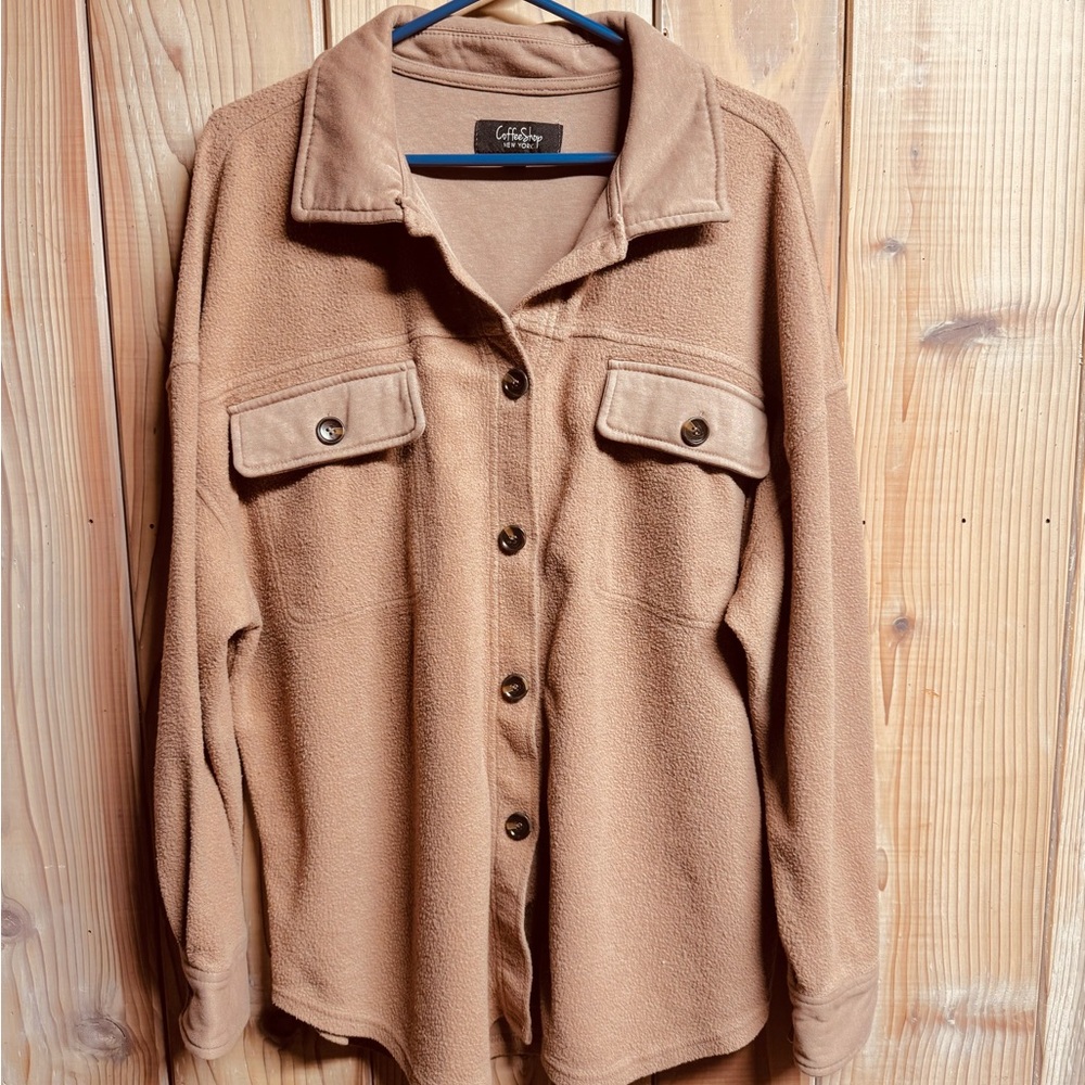 Coffee Shop New York Fleece Button Down Shacket 🤎